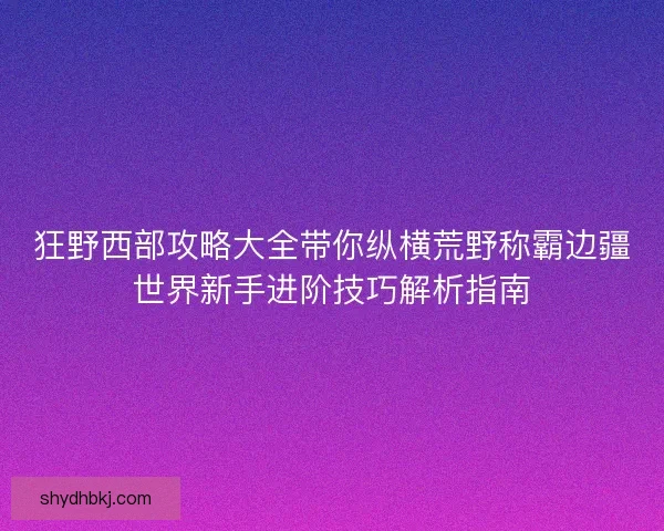 狂野西部攻略大全带你纵横荒野称霸边疆世界新手进阶技巧解析指南